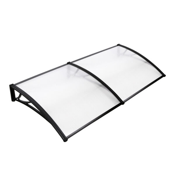 Fanno-Window Door Awning Canopy 1x2m UV Rain Resistant Polycarbonate Black Frame