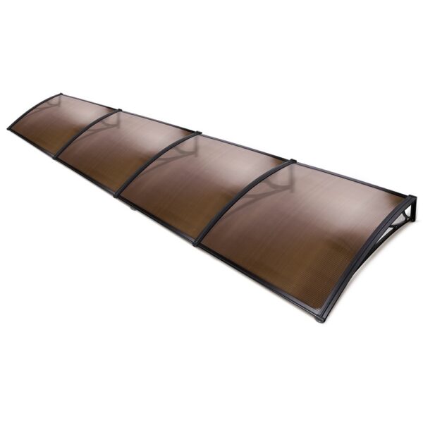 Fanno-DIY Window and Door Awning 1m x 4m Brown Polycarbonate Canopy for Home Protection