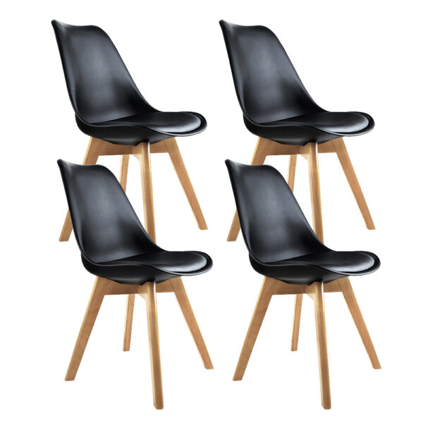 Fanno-Replica Eiffel Dining Chairs Set of 4 Black PU Leather Modern Design for Home Office