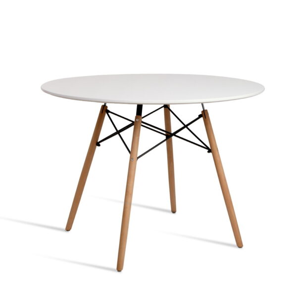 Fanno-Replica Dining Table Round White 100CM Four Seater Solid Beech Wood Legs