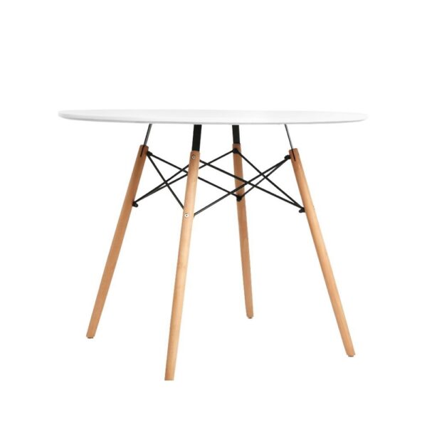 Fanno-Replica Dining Table Round White 90cm Four Seater Solid Beech Wood Legs