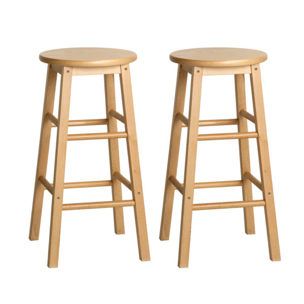 Fanno-Set of 2 Natural Wooden Bar Stools with Anti-Slip Floor Protectors