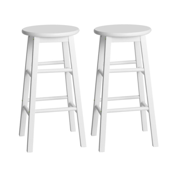 Fanno-Set of 2 White Wooden Bar Stools with Anti-Slip Floor Protectors and Footrest