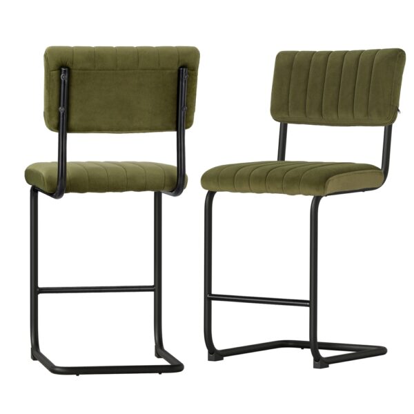 Fanno-Velvet Bar Stool with Cushioned Back Support and Metal Footrest Green