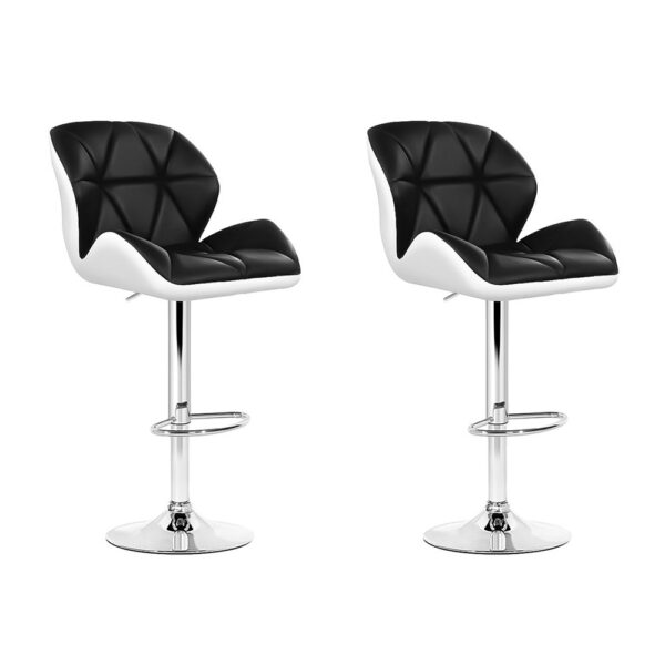 Fanno-Adjustable Bar Stools Set of 2 Faux Leather Swivel Height Adjustable Black White