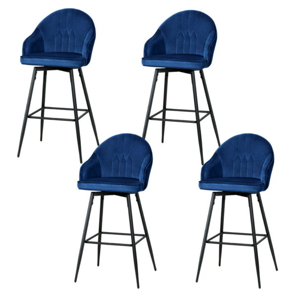 Fanno-4x Bar Stools Velvet Swivel Metal Legs Blue