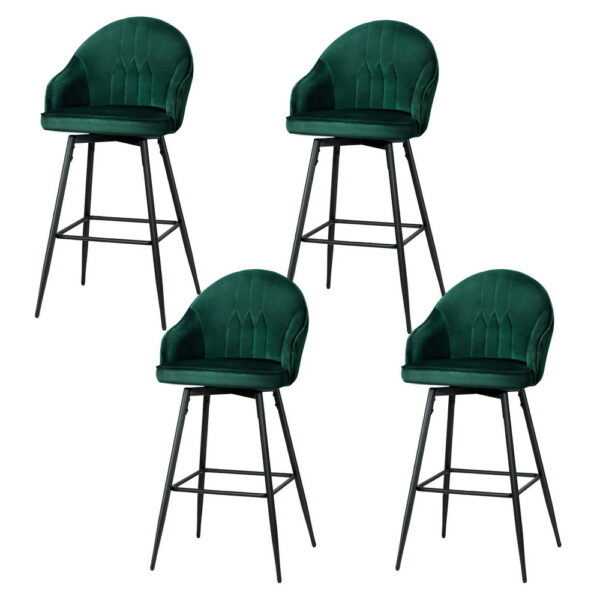 Fanno-4x Bar Stools Velvet Swivel Metal Legs Green