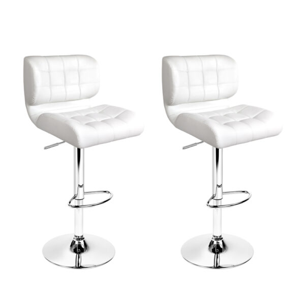 Fanno-Leather Bar Stool Set with Chrome Base and Gas Lift Adjustable Height White