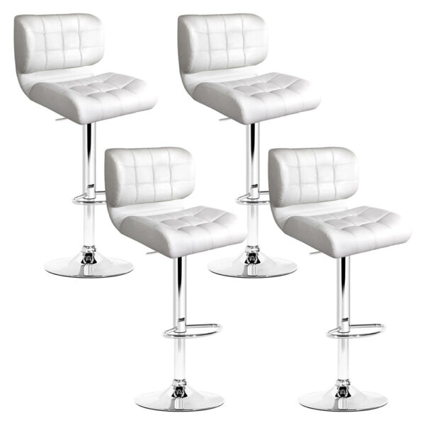 Fanno-Leather Bar Stool with Chrome Base and Gas Lift Adjustable Height White 4 Pack