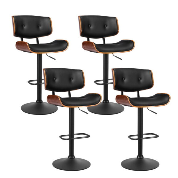 Fanno-Bar Stools Set of 4 Gas Lift PU Leather Wooden Seat Chrome Base Black