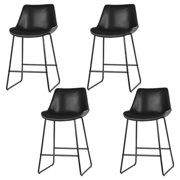 Fanno-4x Bar Stools Leather Padded Metal Legs Black