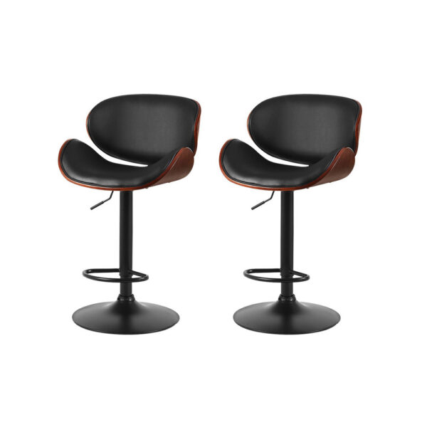 Fanno-Contemporary Bar Stools Set of 2 Adjustable Height PU Leather Swivel Black