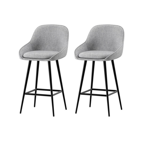 Fanno-Bar Stools Set of 2 Linen Upholstered Kitchen Dining Chairs with Curved Backrest