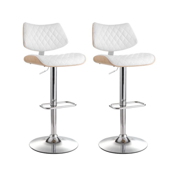 Fanno-2x Bar Stools Kitchen Dining Chairs Gas Lift Stool Wooden Leather White