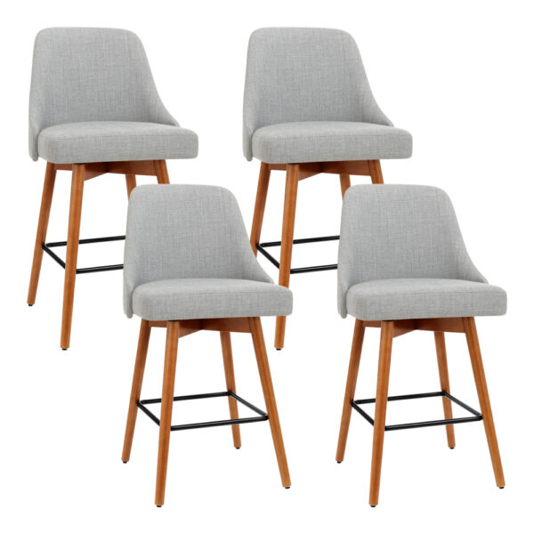 Fanno-Wooden Bar Stools Set of 4 with Faux Linen Padded Seat and Rotatable Backrest