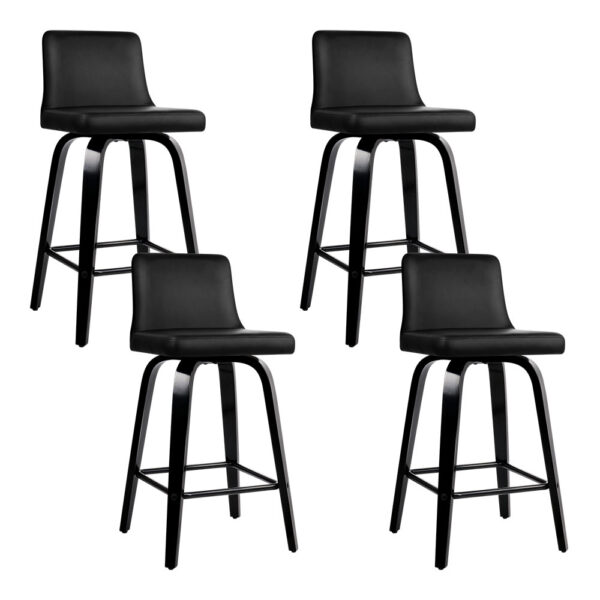 Fanno-Wooden Bar Stools Set of 4 Swivel PU Leather Kitchen Chairs with Backrest Black