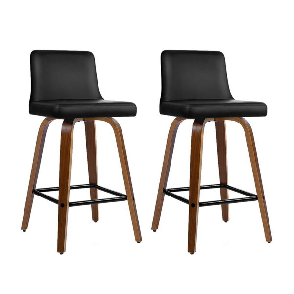 Fanno-Bar Stools Set of 2 Swivel PU Leather Padded Wooden Frame with Backrest