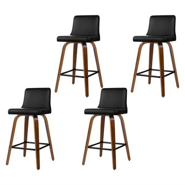 Fanno-4x Bar Stools Swivel Leather Padded Wooden