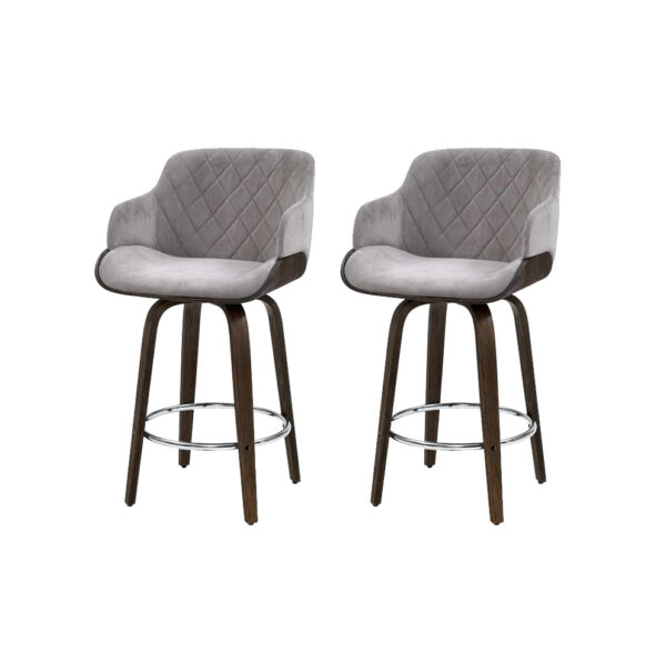 Fanno-Bentwood Bar Stool Set of 2 Velvet Padded Swivel Seat for Home Office Cafe