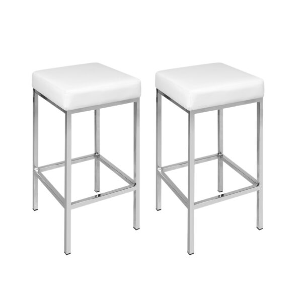 Fanno-Set of 2 White PU Leather Bar Stools with Chrome Legs for Kitchen Dining Room