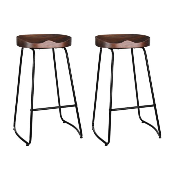 Fanno-Vintage Industrial Bar Stool Set of 2 with Pine Wood Seat and Steel Base