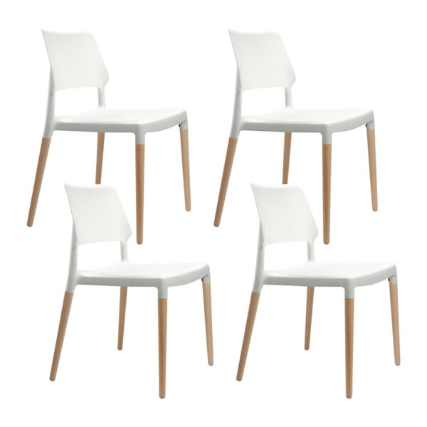 Fanno-Set of 4 Stackable Dining Chairs White Solid Beech Wood Comfortable Indoor Outdoor