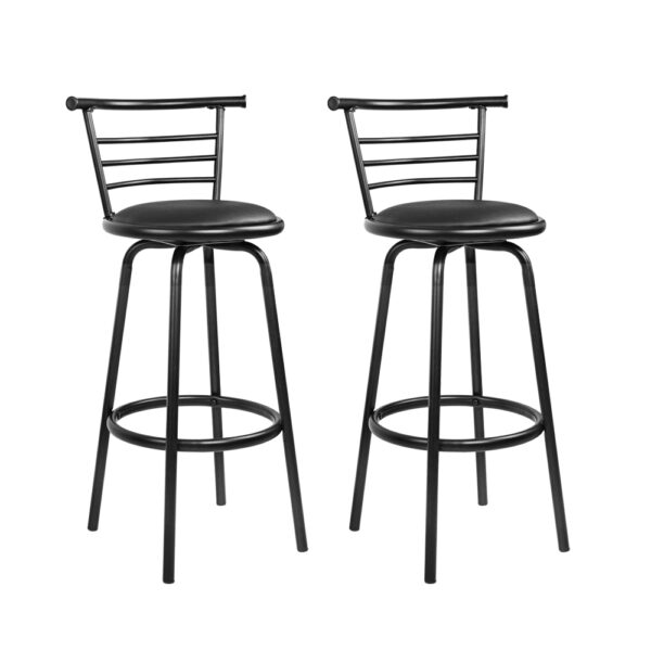 Fanno-Set of 2 Swivel Bar Stools Black Leather Padded for Kitchen Dining or Bar