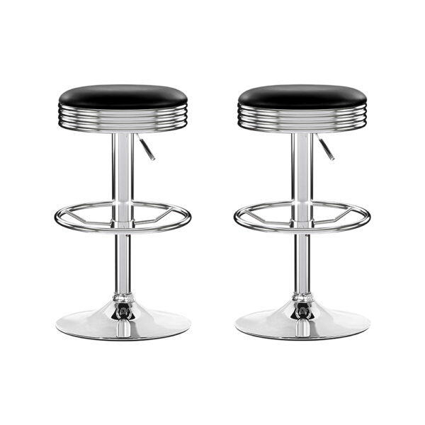 Fanno-Set of 2 Black PU Leather Swivel Bar Stools with Chrome Base for Kitchen Dining