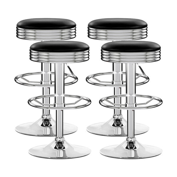 Fanno-Swivel Bar Stools Set of 4 PU Leather Chrome Gas Lift Adjustable Height Black