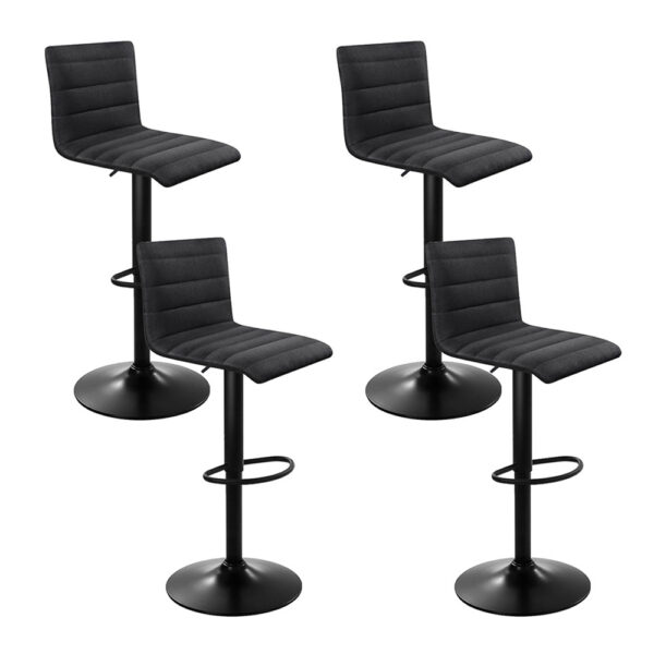 Fanno-Set of 4 Comfortable Faux-Linen Kitchen Bar Stools with 360 Degree Swivel Black