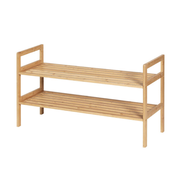 Fanno-Bamboo Shoe Rack 2-Tier Storage Organizer for Home Entryway Natural Wood Finish