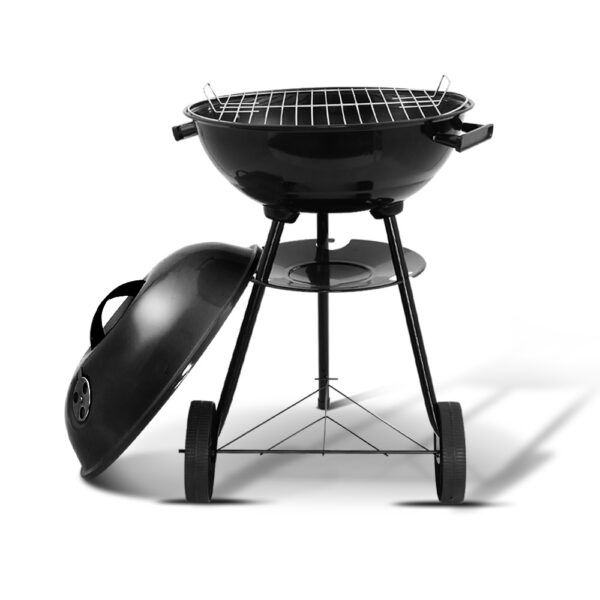 Fanno-Portable BBQ Smoker Chrome-Coated Steel Grill with Wheels and Charcoal Rack