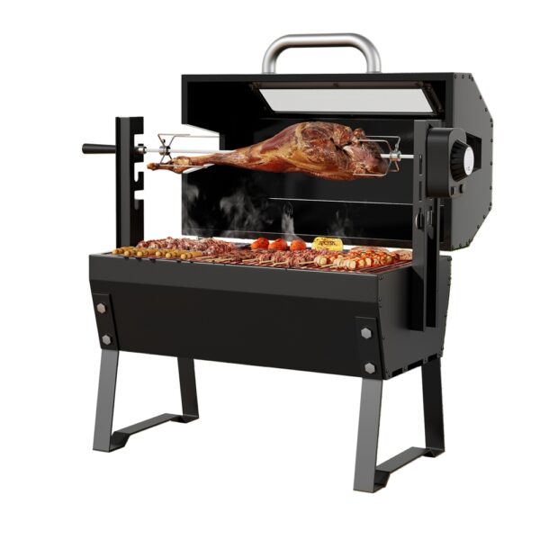 Fanno-2-in-1 BBQ Grill Charcoal Electric Smoker Rotisserie Heavy Duty Outdoor Cooking