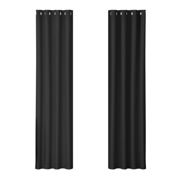 Fanno-Blockout Curtains Eyelet 140x230cm Black Thermal Insulation Noise Reduction 2 Panels