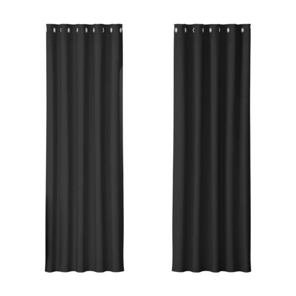 Fanno-Blockout Curtains Eyelet 180x213cm Black Thermal Insulation Noise Reduction 2 Panels