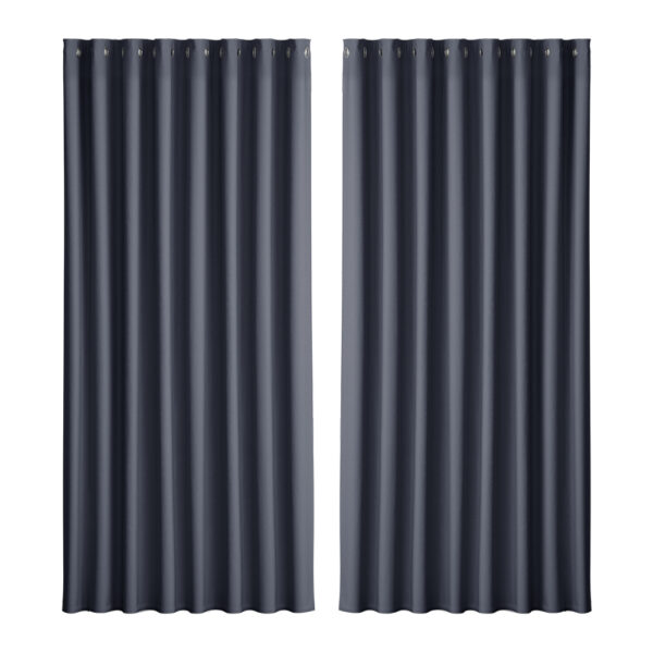 Fanno-Blockout Curtains Eyelet 300x230cm Charcoal Thermal Insulation Noise Reduction