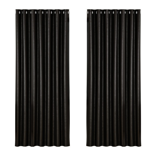 Fanno-Blockout Curtains Eyelet 240x230cm Thermal Insulation Noise Reduction Black Shine