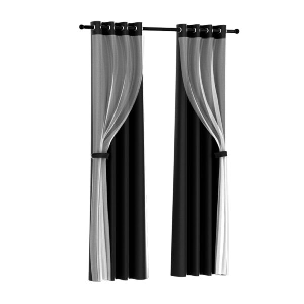 Fanno-Blockout Curtains 132x304cm Thermal Insulation Noise Reduction Soft Fabric Black