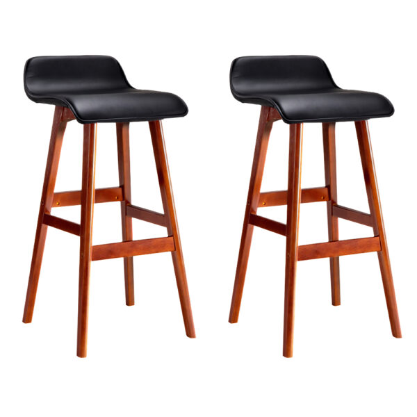 Fanno-Bar Stool Set of 2 Comfortable PU Leather Plywood Frame Black Modern Design