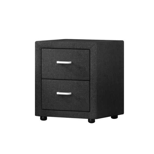 Fanno-Modern Bedside Table with 2 Drawers Faux Linen Fabric Charcoal Bedroom Furniture