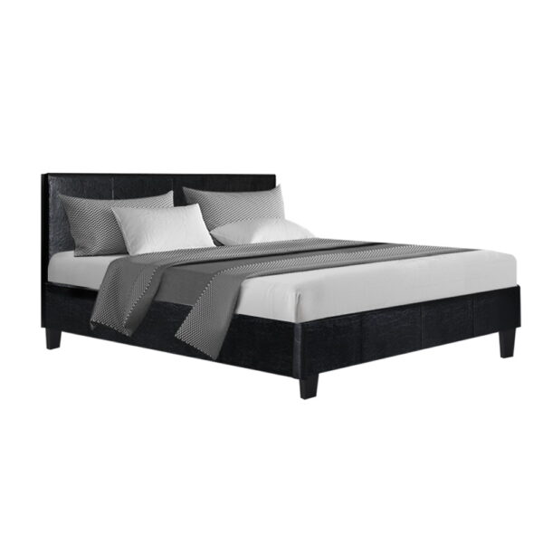 Fanno-Double Size Bed Frame Black PVC Leather Modern Design with High-Density Foam