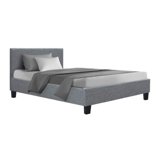 Fanno-Single Bed Frame Grey Faux Linen Modern Design with High-Density Foam Padding