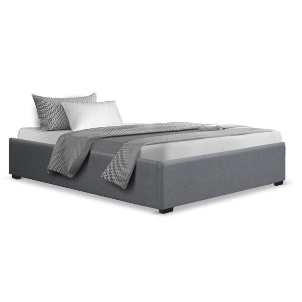 Fanno-Gas Lift Bed Frame King Single Storage Grey Linen Foam Reinforced Steel