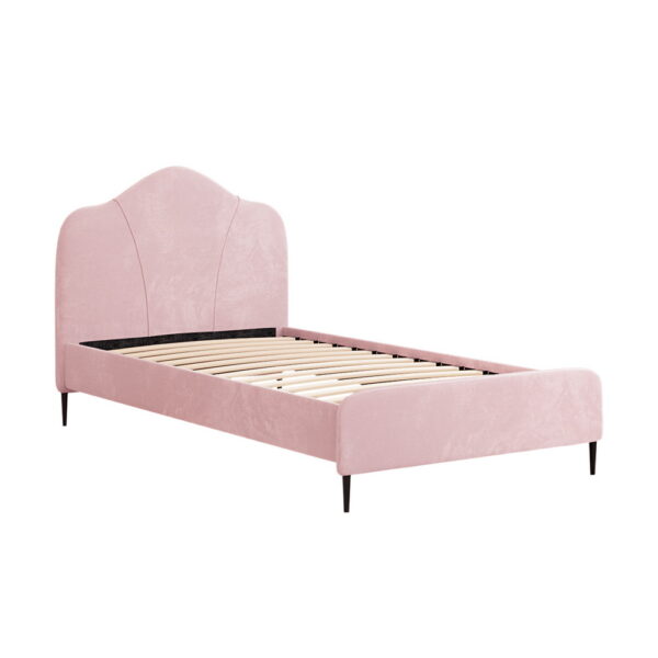 Fanno-King Single Bed Frame Velvet Pink Upholstered Solid Wood Supportive Design