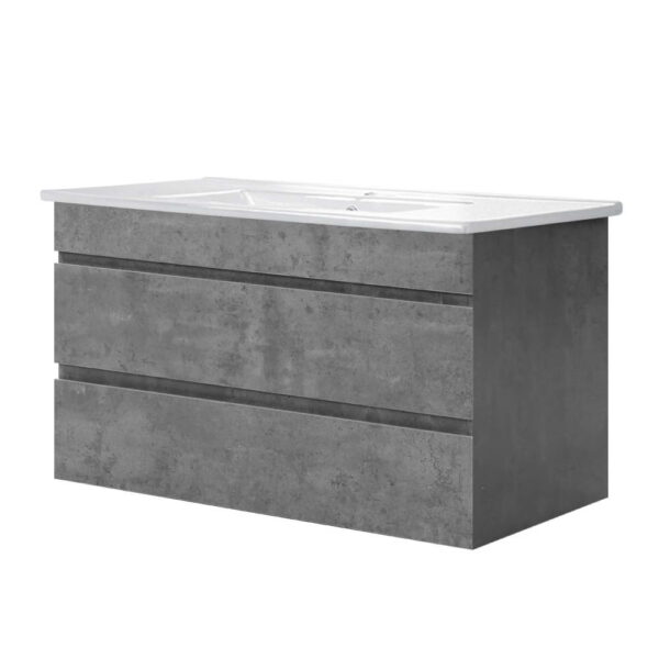 Fanno-Bathroom Vanity Unit with Ceramic Basin Two Drawers Eco-Friendly MDF Cement White