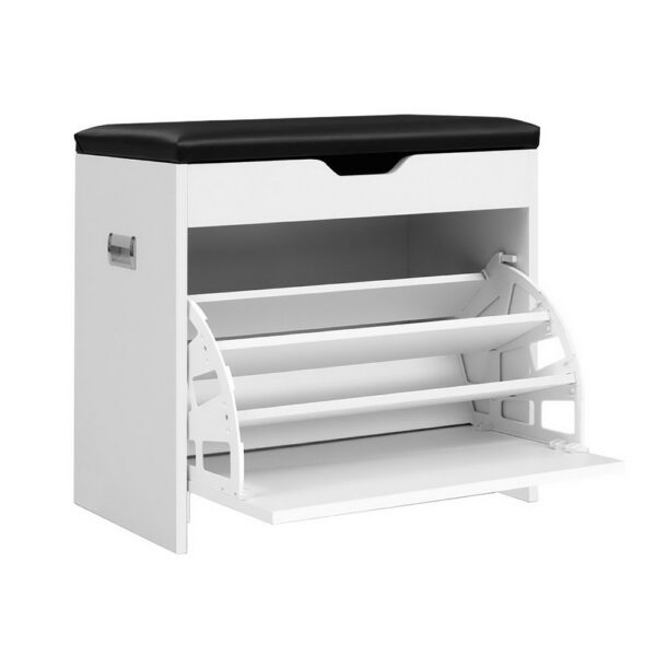 Fanno-Shoe Cabinet Bench with Adjustable Shelves for 15 Pairs of Shoes White