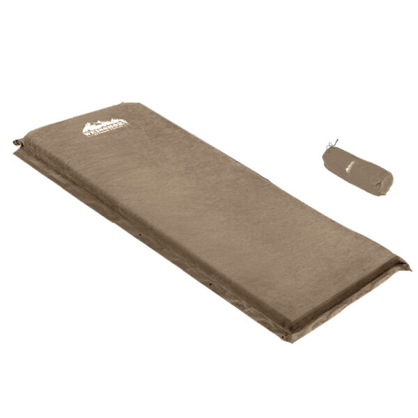 Fanno-Self-Inflating Camping Mat Single Water Resistant Foam Sleeping Pad Coffee Color