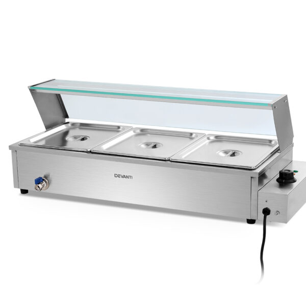 Fanno-Commercial Bain Marie Food Warmer with 3 Stainless Steel Pans for Buffets Catering