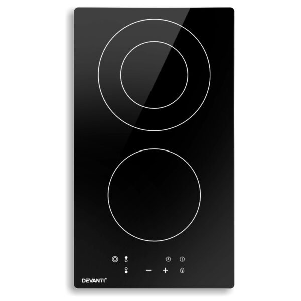 Fanno-Electric Ceramic Cooktop 30cm 3200W Touch Control 3 Cooking Zones Black Glass