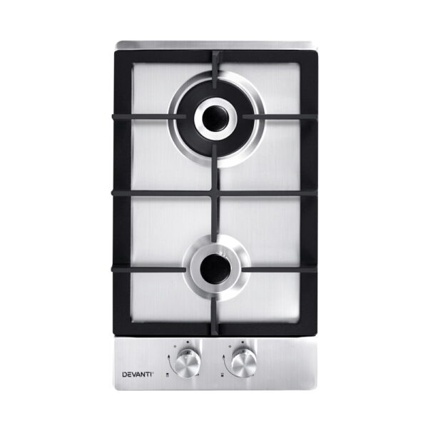 Fanno-30cm Gas Cooktop 2 Burner Stainless Steel LPG Natural Gas Easy Ignition Safety Lock